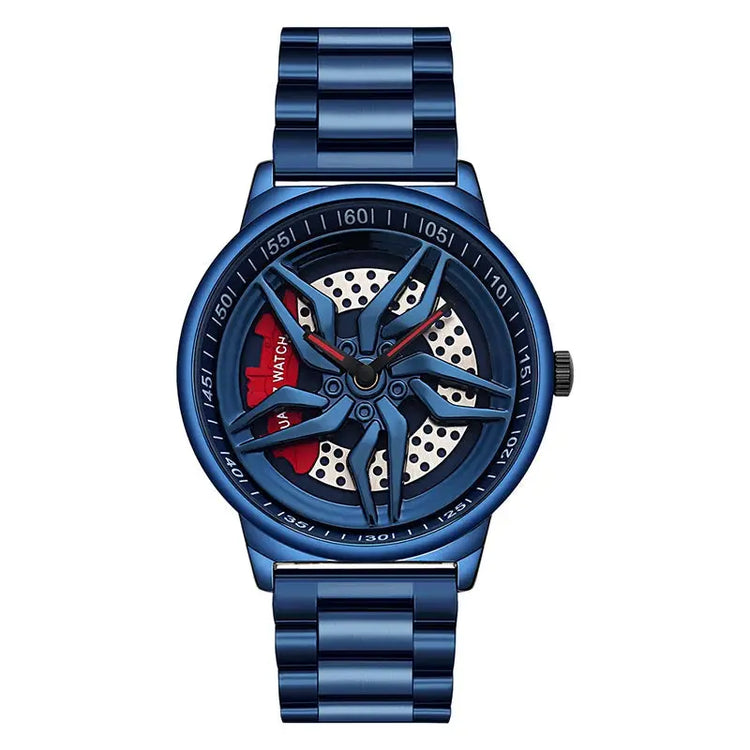 Rotating Dial Waterproof Car Wheel Watch Men Quartz Sport Steel Clock Creative Rim Hub Wheel Wristwatch Relogio Masculine Inspirational Watches