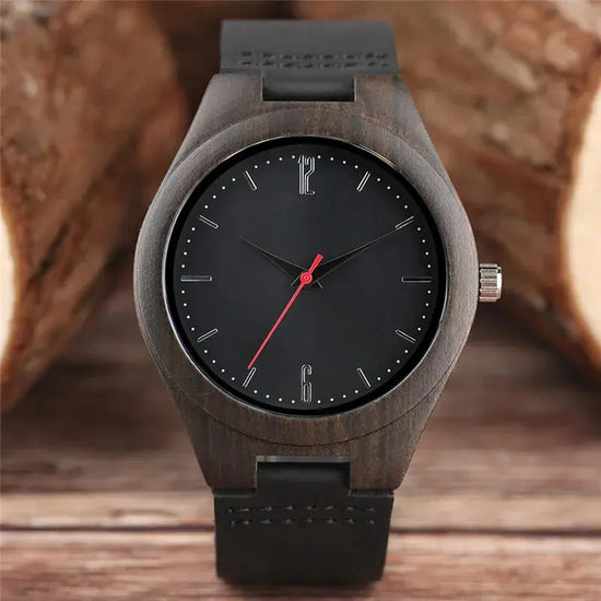 Dark Wooden Watch for Men & Women – Premium Bamboo Quartz Watch with Leather Strap - Inspirational Watches