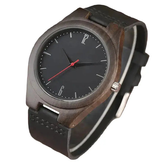 Dark Wooden Watch for Men & Women – Premium Bamboo Quartz Watch with Leather Strap - Inspirational Watches