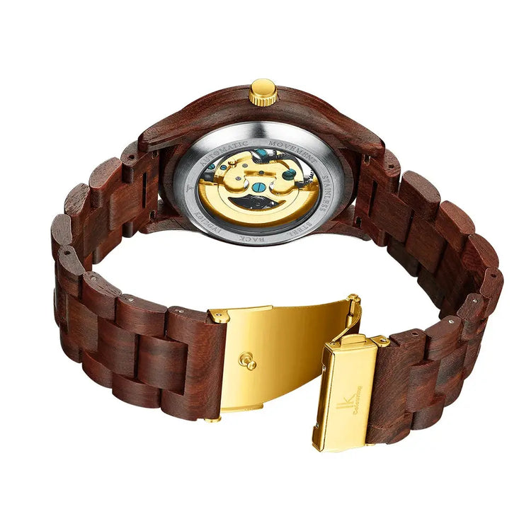 Classic Wooden Automatic Skeleton Watch for Men – Transparent Mechanical Wristwatch with Wooden Strap - Inspirational Watches
