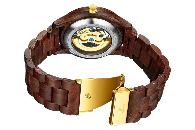 Classic Wooden Automatic Skeleton Watch for Men – Transparent Mechanical Wristwatch with Wooden Strap - Inspirational Watches