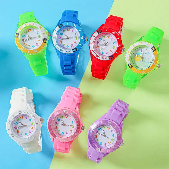 Analog Kids Watch Silicone Band Colorful Number Inspirational Watches