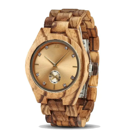 Diamond & Natural Wood Gold Dial Watch Ladies Inspirational Watches