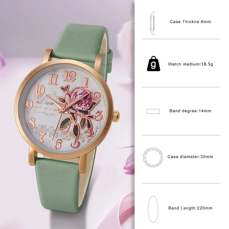 Fashion Casual Luxury Women Peony Dial PU Leather Quartz Watch Elegant - Inspirational Watches