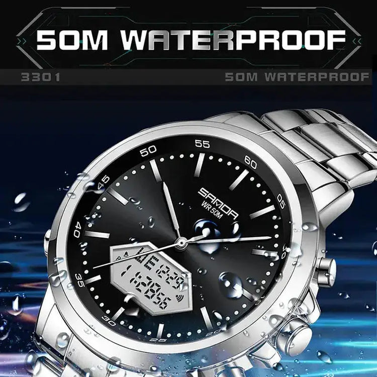 Dual Display Multi functional Night Light Waterproof Business Sports Watch Inspirational Watches