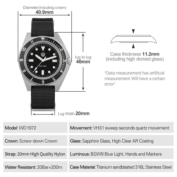 Dives Watch Quartz Movement Sapphire Crystal Inspirational Watches