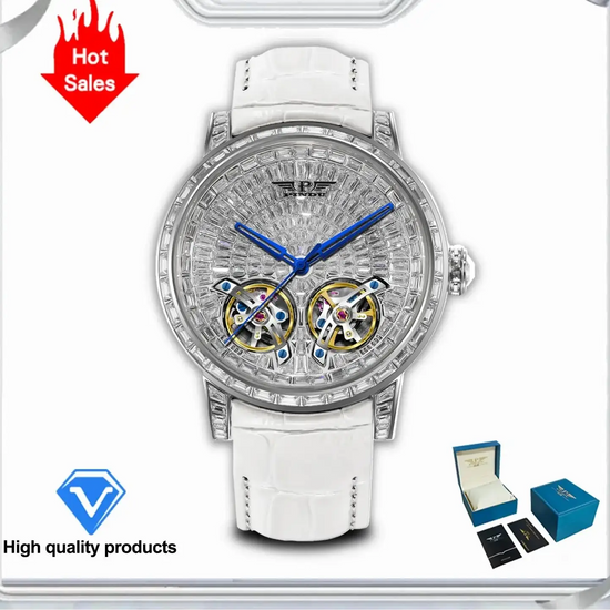 2026 PINDU Design New 46MM Diamond Mechanical Watch Men Top Luxury Double Flying Wheel Watch Sapphire Glass Waterproof Watch MEN Inspirational Watches