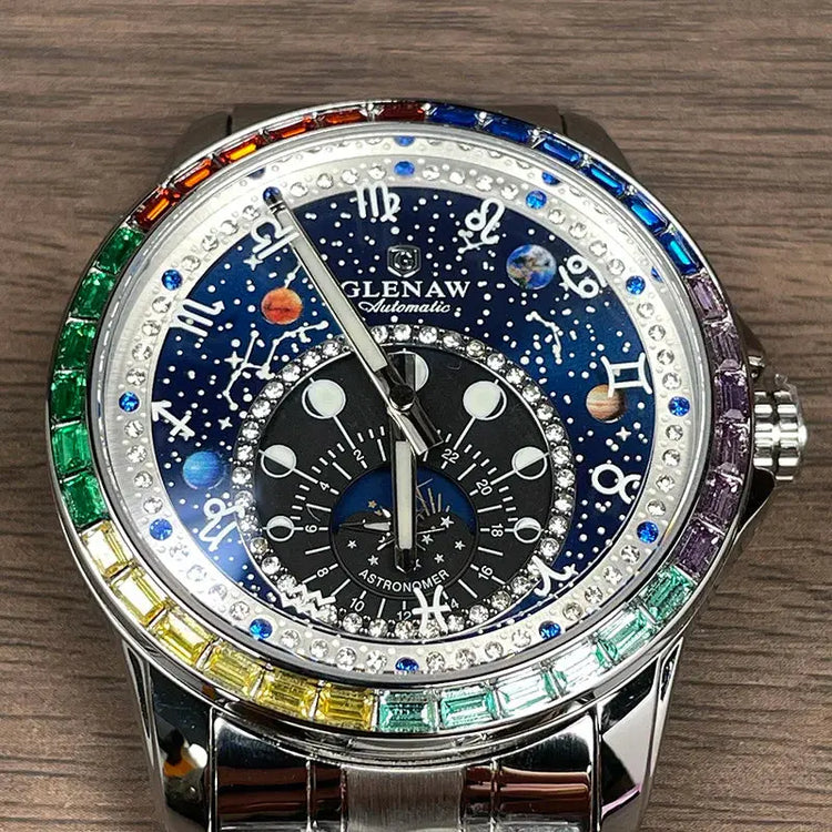 Original Design Diamond Constellation Rotating Dial Automatic Mechanical Inspirational Watches