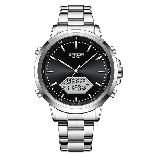 Dual Display Multi functional Night Light Waterproof Business Sports Watch Inspirational Watches