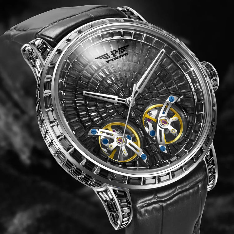 2026 PINDU Design New 46MM Diamond Mechanical Watch Men Top Luxury Double Flying Wheel Watch Sapphire Glass Waterproof Watch MEN Inspirational Watches