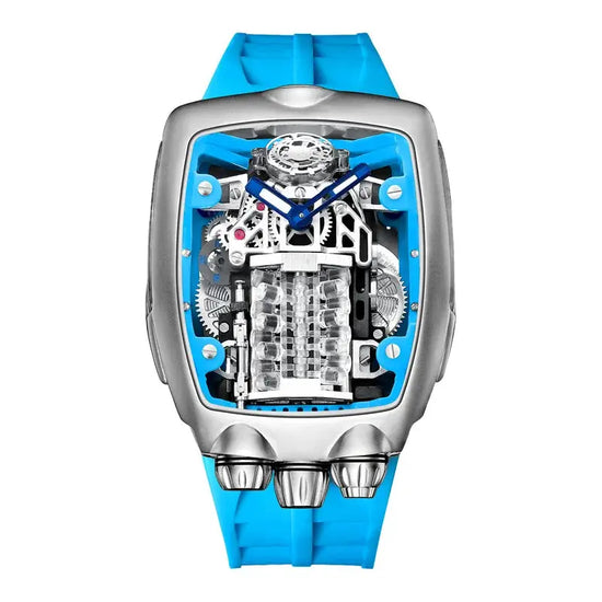 PINDU Men Automatic Watch 42mm Luxury Tonneau Mechanical Wristwatch Fashion Luminous 50M Waterproof Skeleton NH05 Inspirational Watches