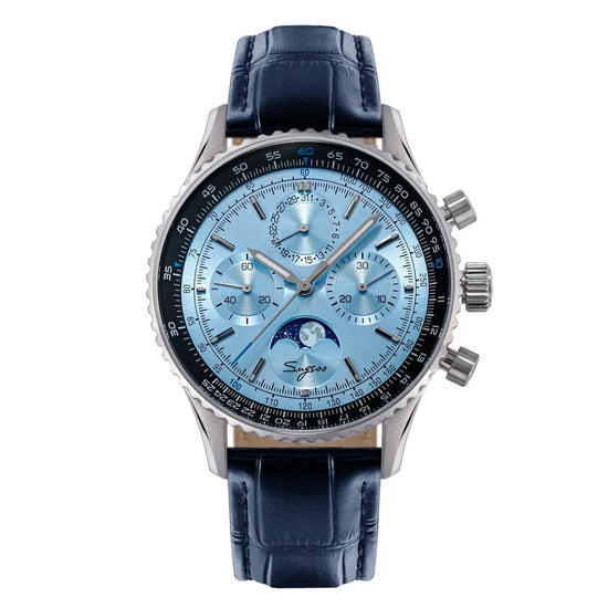 Sugess Watch Mens Moonphase Pilot Chronograph Mechanical Wristwatches Tianjin ST1908 Movement Swanneck Sapphire Crystal Luminous Inspirational Watches