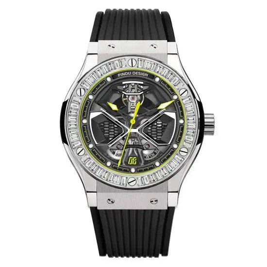 PINDU Watches High Quality Luxury Color Diamond Mechanical Watch For Men Waterproof Stainless Steel Silicone Strap Fashion Watch Inspirational Watches