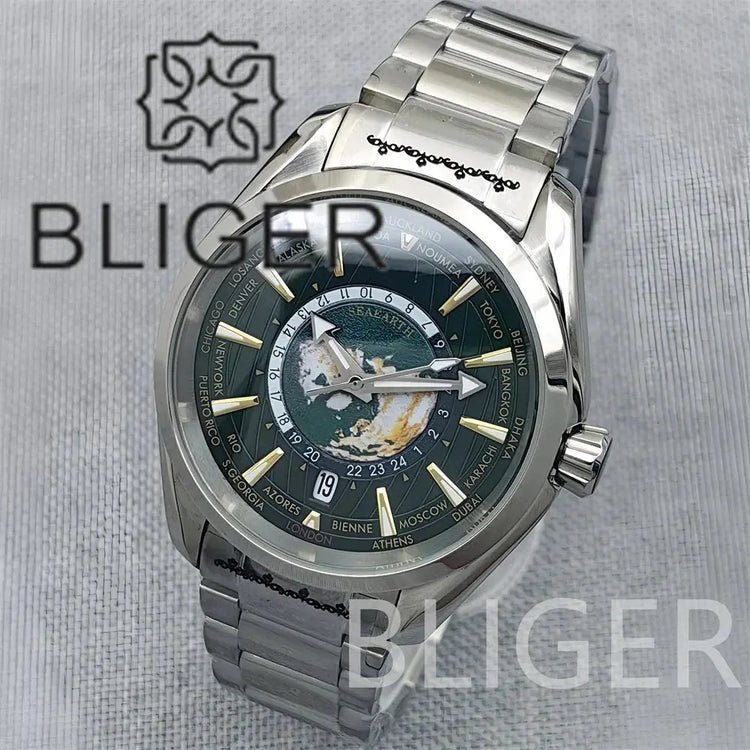 Time Earth Map Mechanical Sapphire Crystal Waterproof Luminous Inspirational Watches