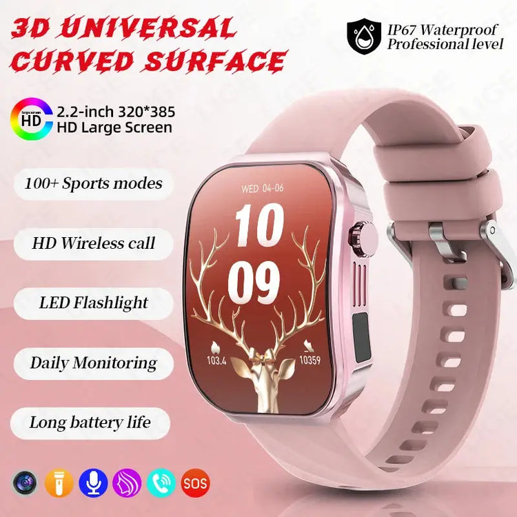 LIGE New 2.2-inch 3D Curved Screen Smart Watch With LED Light Thermometer Health Monitor Smartwatch BT Call Sports Fitness Watch Inspirational Watches
