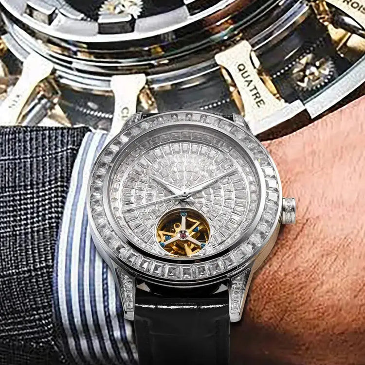 Diamonds Face Tourbillon Mechanical Luminous Waterproof Mechanical Inspirational Watches