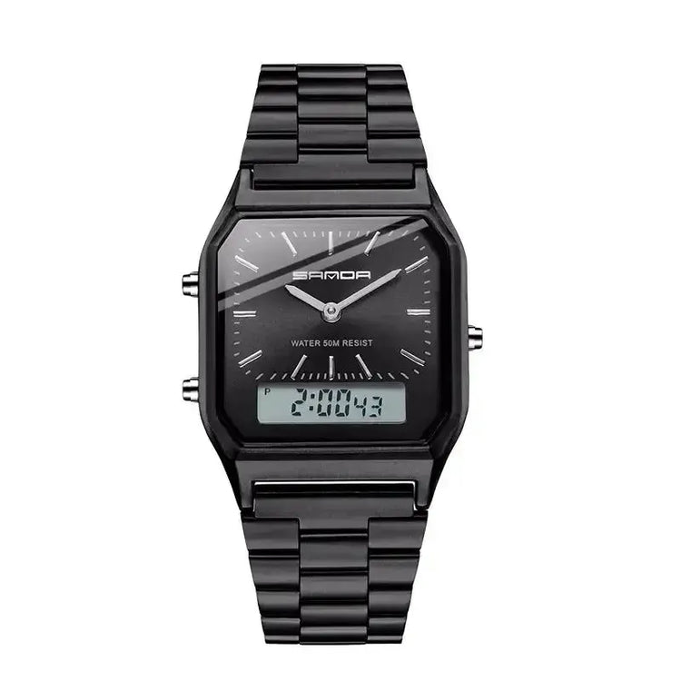 Stainless Steel LED Digital Dual Display Clock Waterproof Sports Watch Inspirational Watches