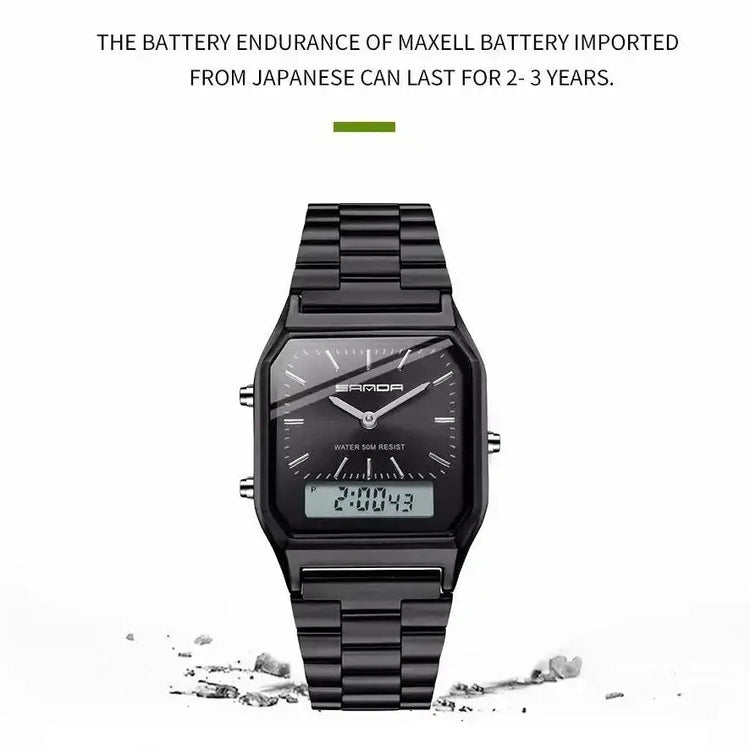 Stainless Steel LED Digital Dual Display Clock Waterproof Sports Watch Inspirational Watches