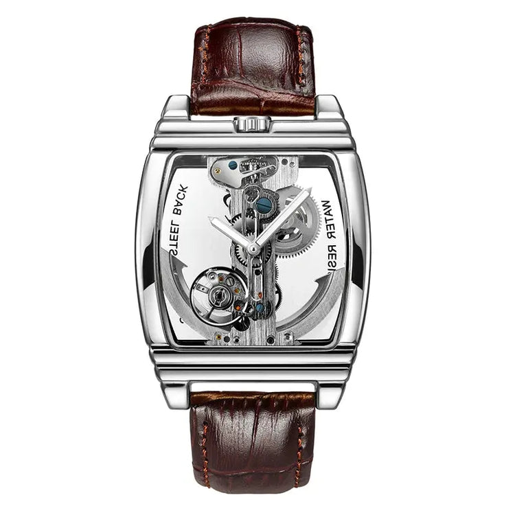 Top Brand Luxury Automatic Mechanical Transparent Skeleton Bridge Watch Leather Belt Inspirational Watches