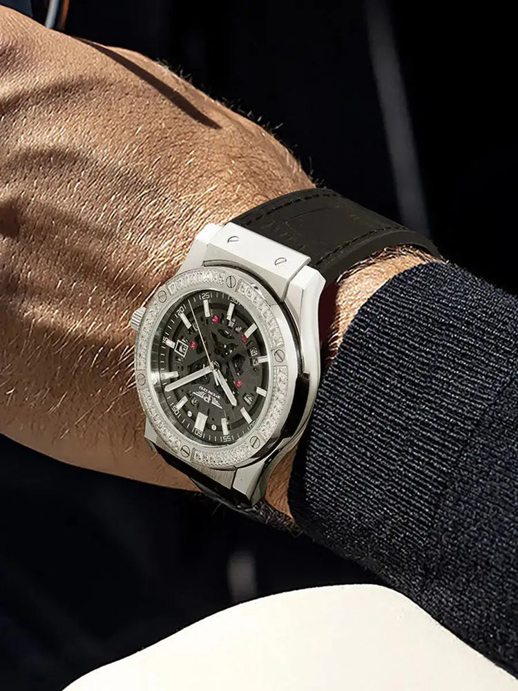 PINDU Watches High Quality Luxury Color Diamond Mechanical Watch For Men Waterproof Stainless Steel Silicone Strap Fashion Watch Inspirational Watches