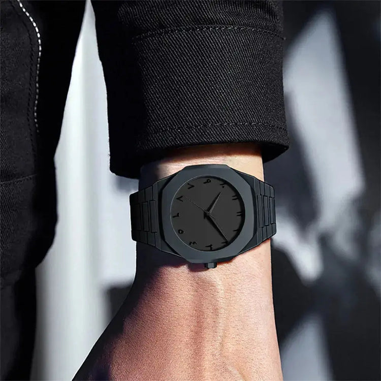 Simple Black Male Quartz Watches Arabic digital Casual Drip Oil Strap - Inspirational Watches