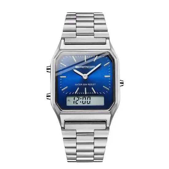Stainless Steel LED Digital Dual Display Clock Waterproof Sports Watch Inspirational Watches