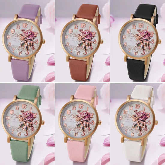Fashion Casual Luxury Women Peony Dial PU Leather Quartz Watch Elegant - Inspirational Watches