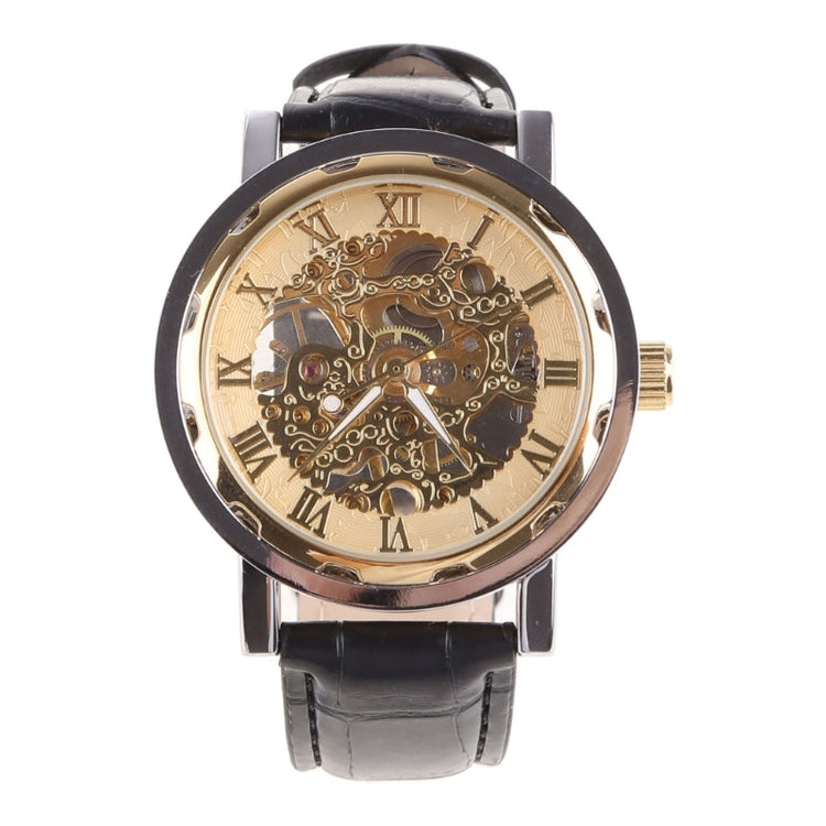 Mens Mechanical Watch Black Leather Gold Skeleton Sport Wristwatch Cool Relogio Inspirational Watches