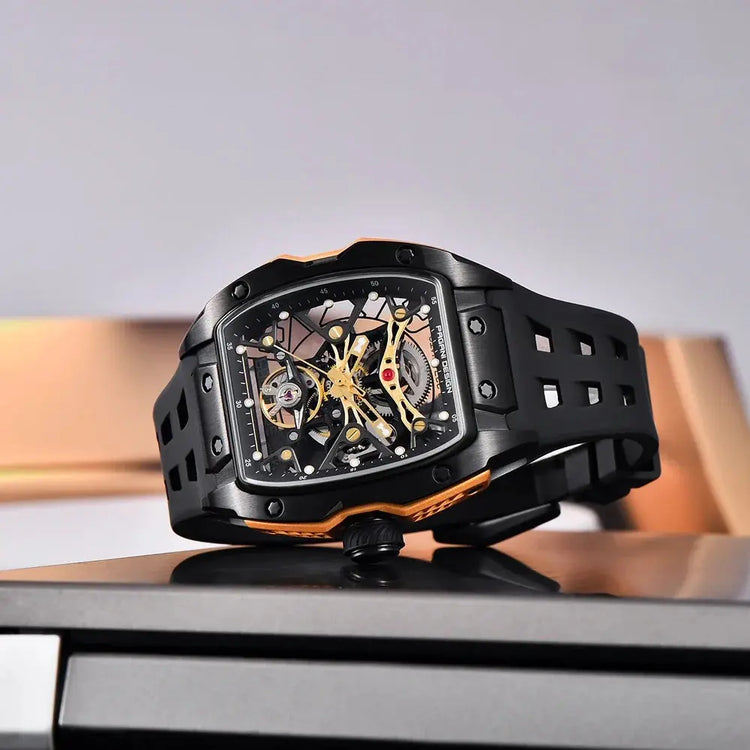 Waterproof Luminous Fashionable Automatic Mechanical Skeleton Watch rubber strap Inspirational Watches
