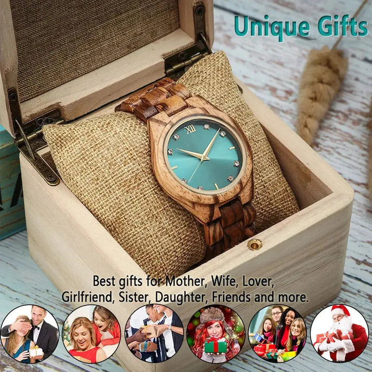 Diamond & Natural Wood Gold Dial Watch Ladies Inspirational Watches