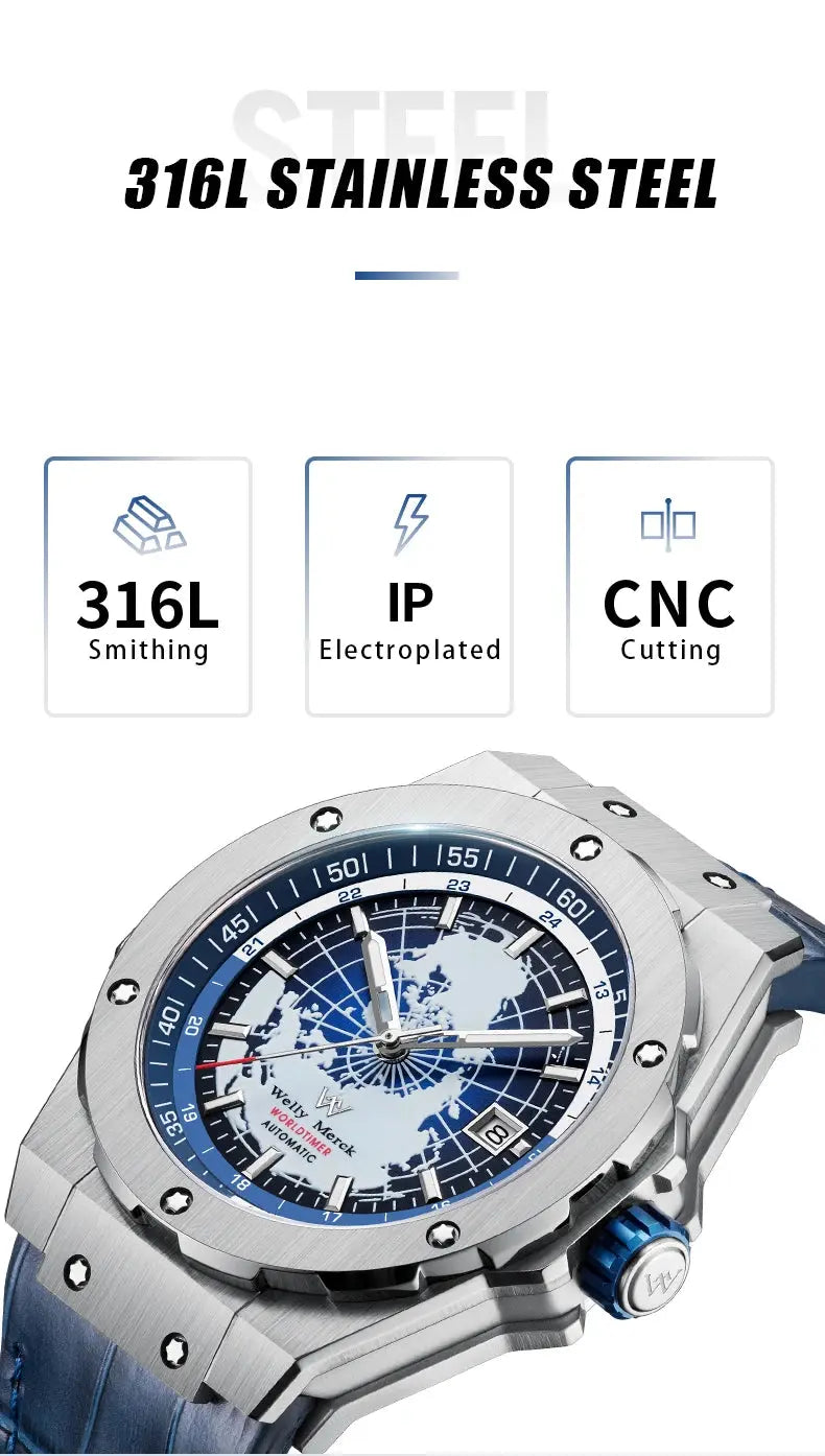 World Time Business Automatic Mechanical Inspirational Watches