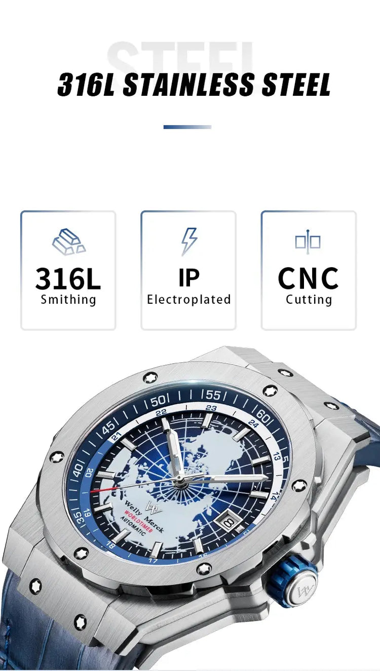 World Time Business Automatic Mechanical Inspirational Watches