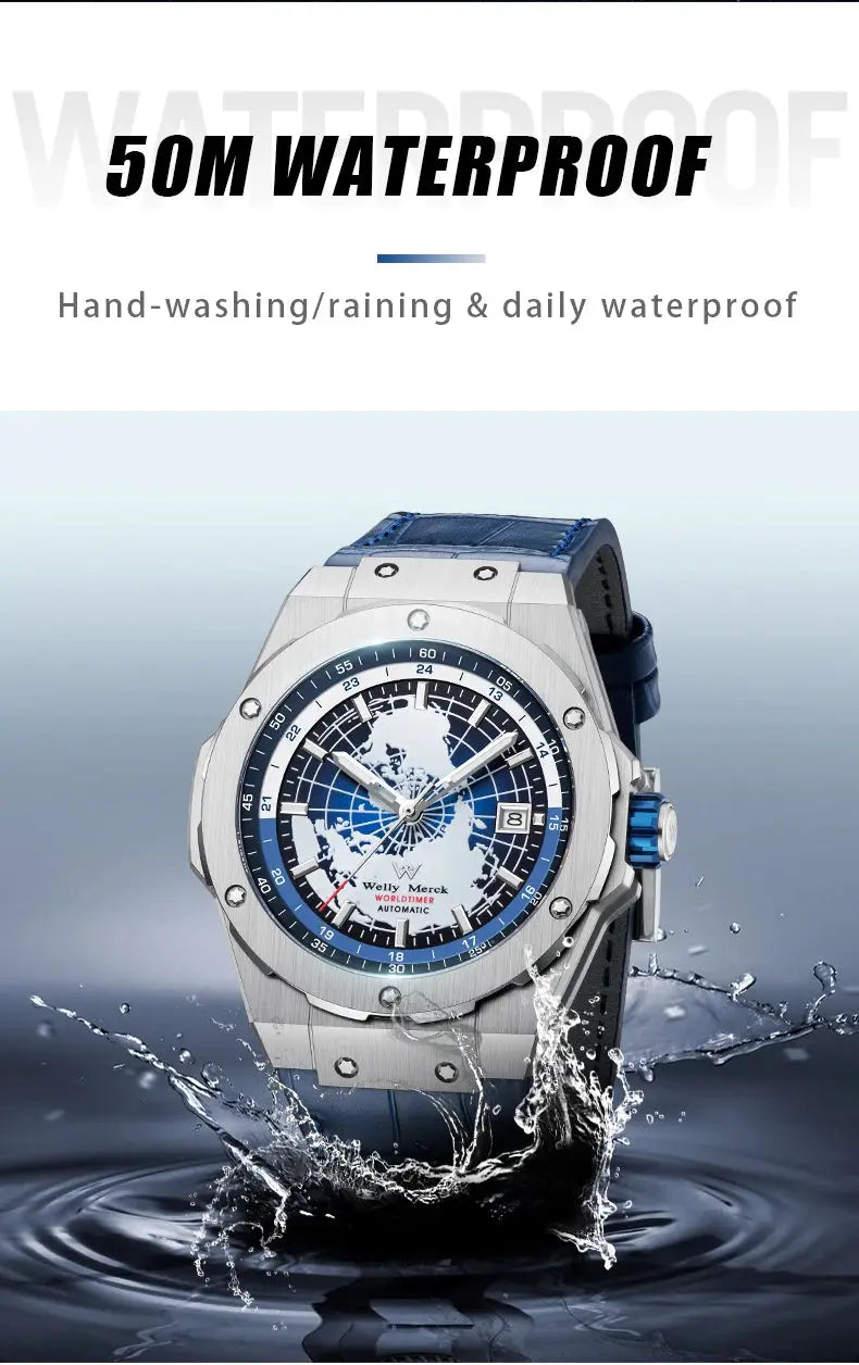 WM Watch World Time Series Men Watches reloj hombre Business Automatic Mechanical Welly Merck Wrist Watch For Man 124M-WM Inspirational Watches