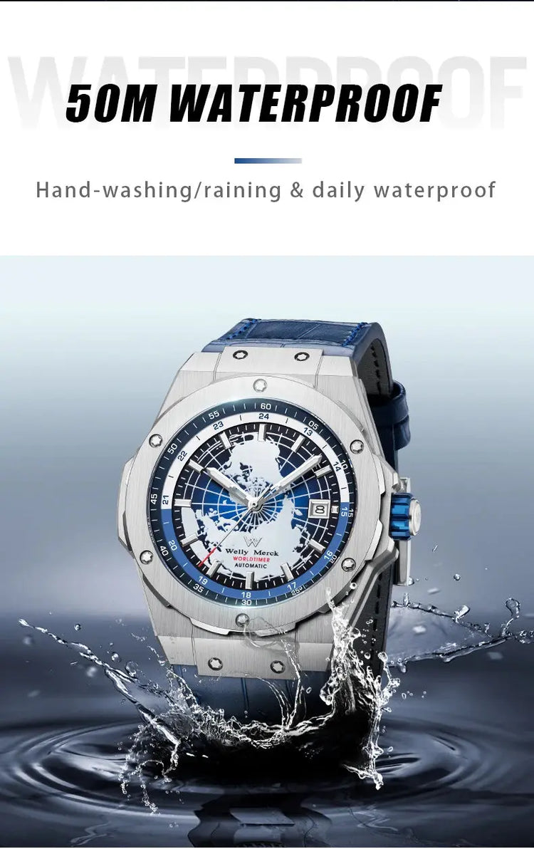 WM Watch World Time Series Men Watches reloj hombre Business Automatic Mechanical Welly Merck Wrist Watch For Man 124M-WM Inspirational Watches