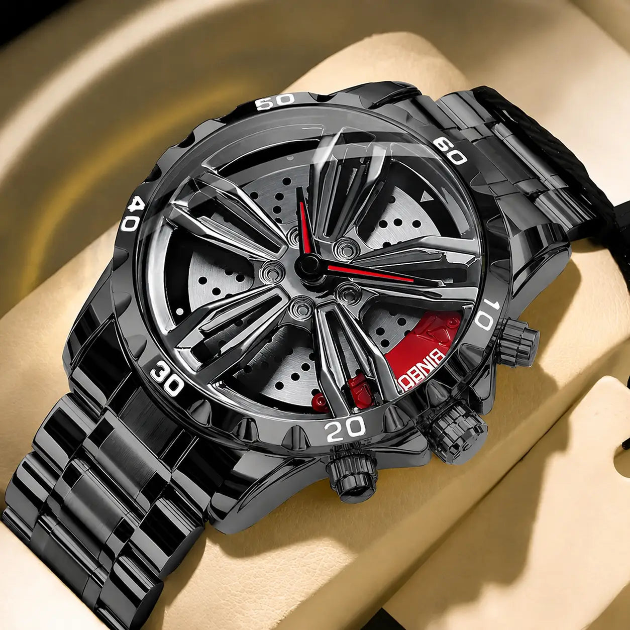 Automotive Wheel Hub Watch with 360° rotating racing dial