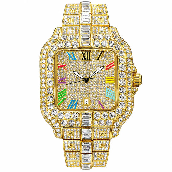Rainbow Iced Out Square Watch Inspirational Watches