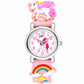 Unicorn kids quartz watch in pink with 3D rainbow and unicorn strap