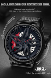 Rotating Dial Waterproof Car Wheel Watch Men Quartz Sport Steel Clock Creative Rim Hub Wheel Wristwatch Relogio Masculine Inspirational Watches