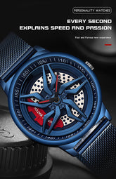 Rotating Dial Waterproof Car Wheel Watch Men Quartz Sport Steel Clock Creative Rim Hub Wheel Wristwatch Relogio Masculine Inspirational Watches