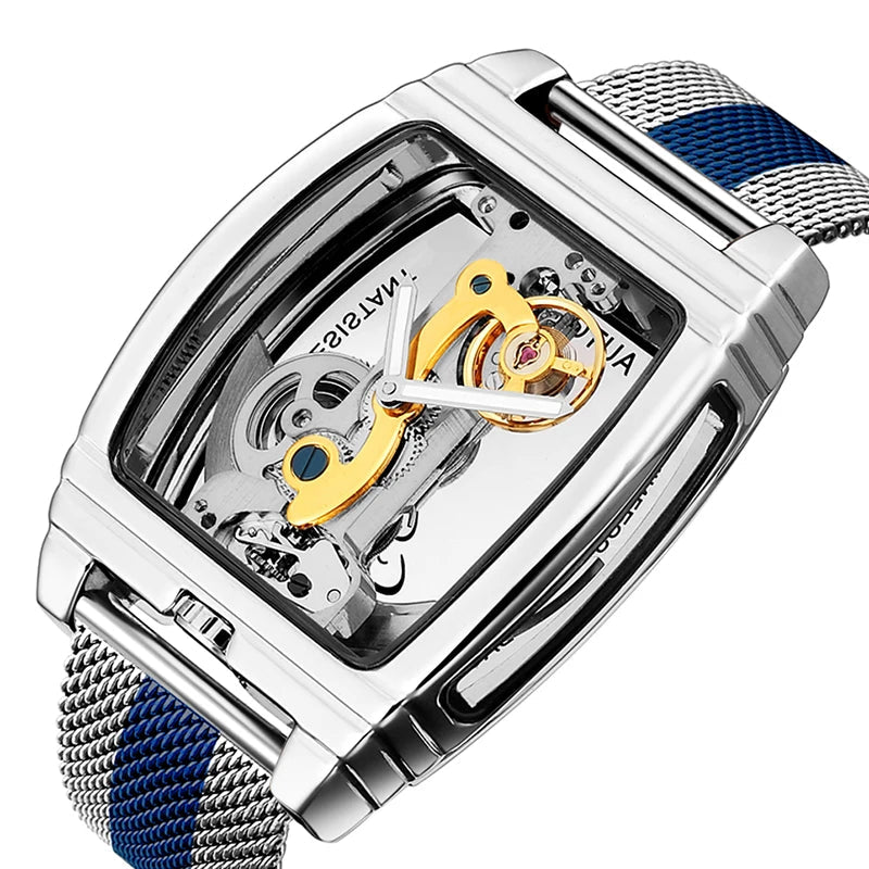 Transparent Automatic Mechanical Watch Men Steampunk Skeleton Luxury Gear Self Winding Leather Mens Clock Watches Montre Homme Inspirational Watches