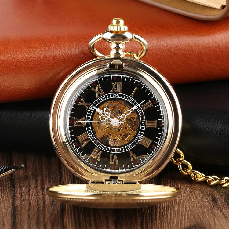 Classic Gold Mechanical Hand Winding Pocket Watch Shield Snake Pattern Vintage Pendant Manual Machinery Timepiece Gifts Male Inspirational Watches