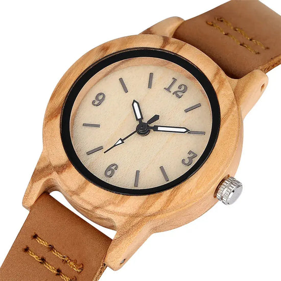 Elegant Women’s Wooden Watch – Genuine Leather Strap & Luxury Quartz Timepiece - Inspirational Watches
