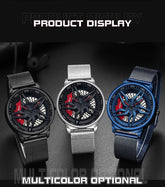 Rotating Dial Waterproof Car Wheel Watch Men Quartz Sport Steel Clock Creative Rim Hub Wheel Wristwatch Relogio Masculine Inspirational Watches
