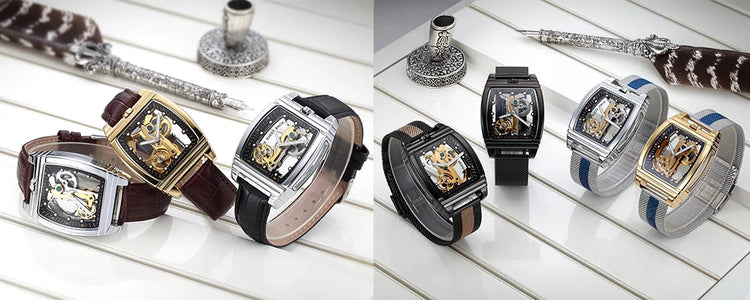 Transparent Automatic Mechanical Watch Men Steampunk Skeleton Luxury Gear Self Winding Leather Mens Clock Watches Montre Homme Inspirational Watches