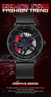 Rotating Dial Waterproof Car Wheel Watch Men Quartz Sport Steel Clock Creative Rim Hub Wheel Wristwatch Relogio Masculine Inspirational Watches