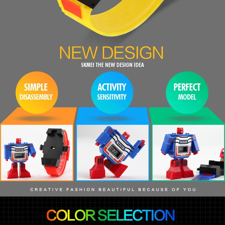 Digital Robot Transformation Cartoon Kids Sports Watch Inspirational Watches