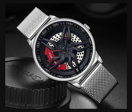 Rotating Dial Waterproof Car Wheel Watch Men Quartz Sport Steel Clock Creative Rim Hub Wheel Wristwatch Relogio Masculine Inspirational Watches