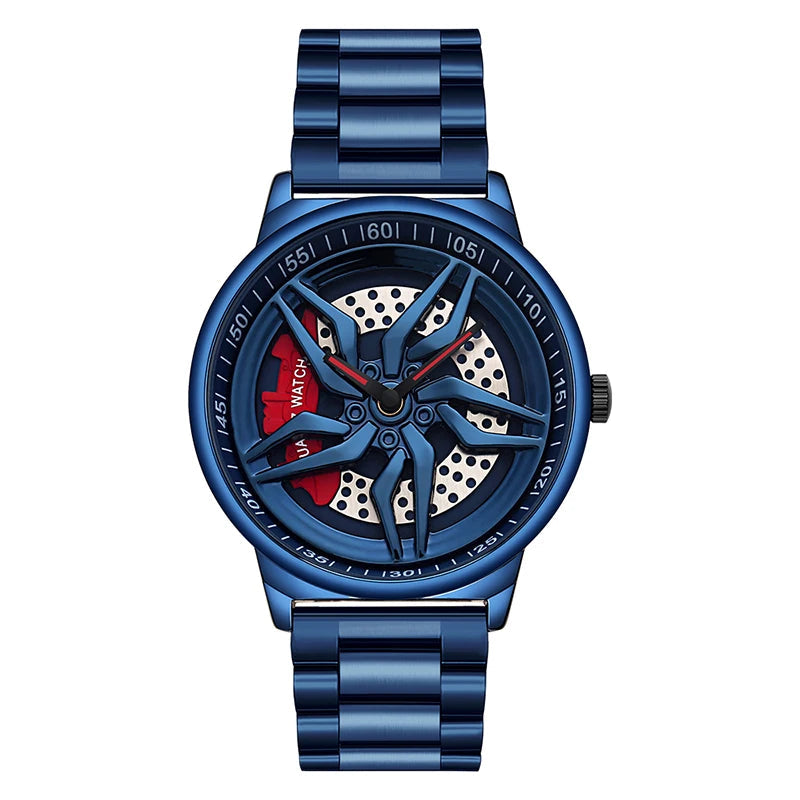 Rotating Dial Waterproof Car Wheel Watch Men Quartz Sport Steel Clock Creative Rim Hub Wheel Wristwatch Relogio Masculine Inspirational Watches