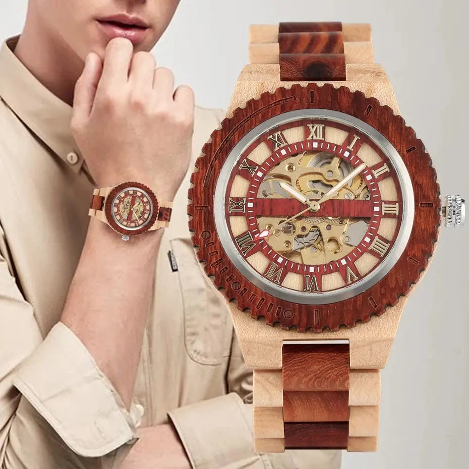 Automatic Wooden Skeleton Watch - Inspirational Watches