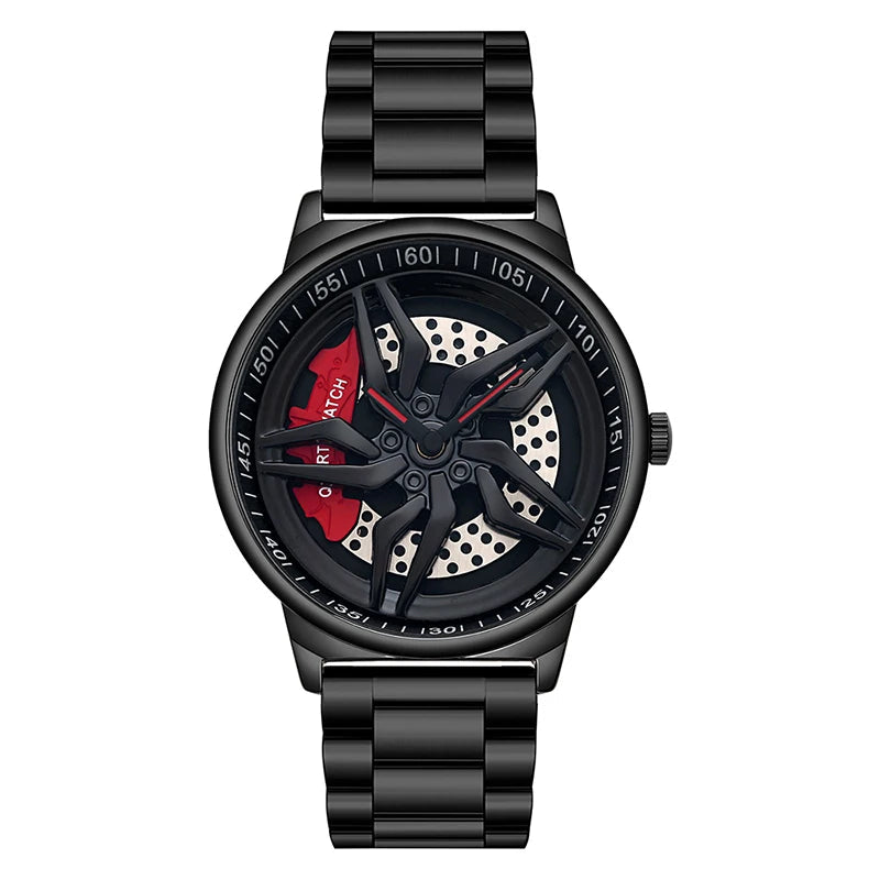 Rotating Dial Waterproof Car Wheel Watch Men Quartz Sport Steel Clock Creative Rim Hub Wheel Wristwatch Relogio Masculine Inspirational Watches